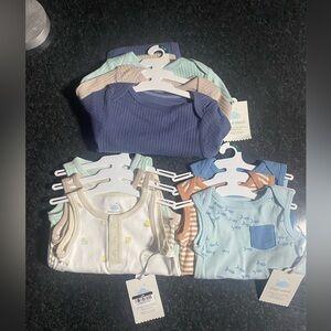 Cloud Island Kids Bodysuit Collection - Blue, Cream, Tan. Bundle of 3 sets